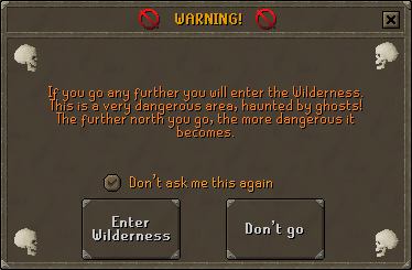 The warning screen reminding the dangers of the wilderness